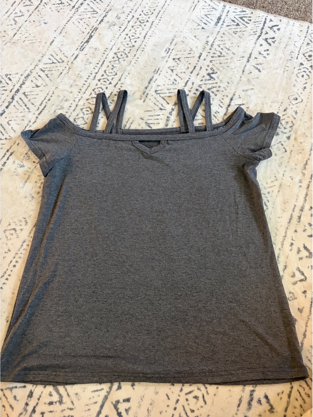 Gray Off-Shoulder Top with Double Straps, Size Large